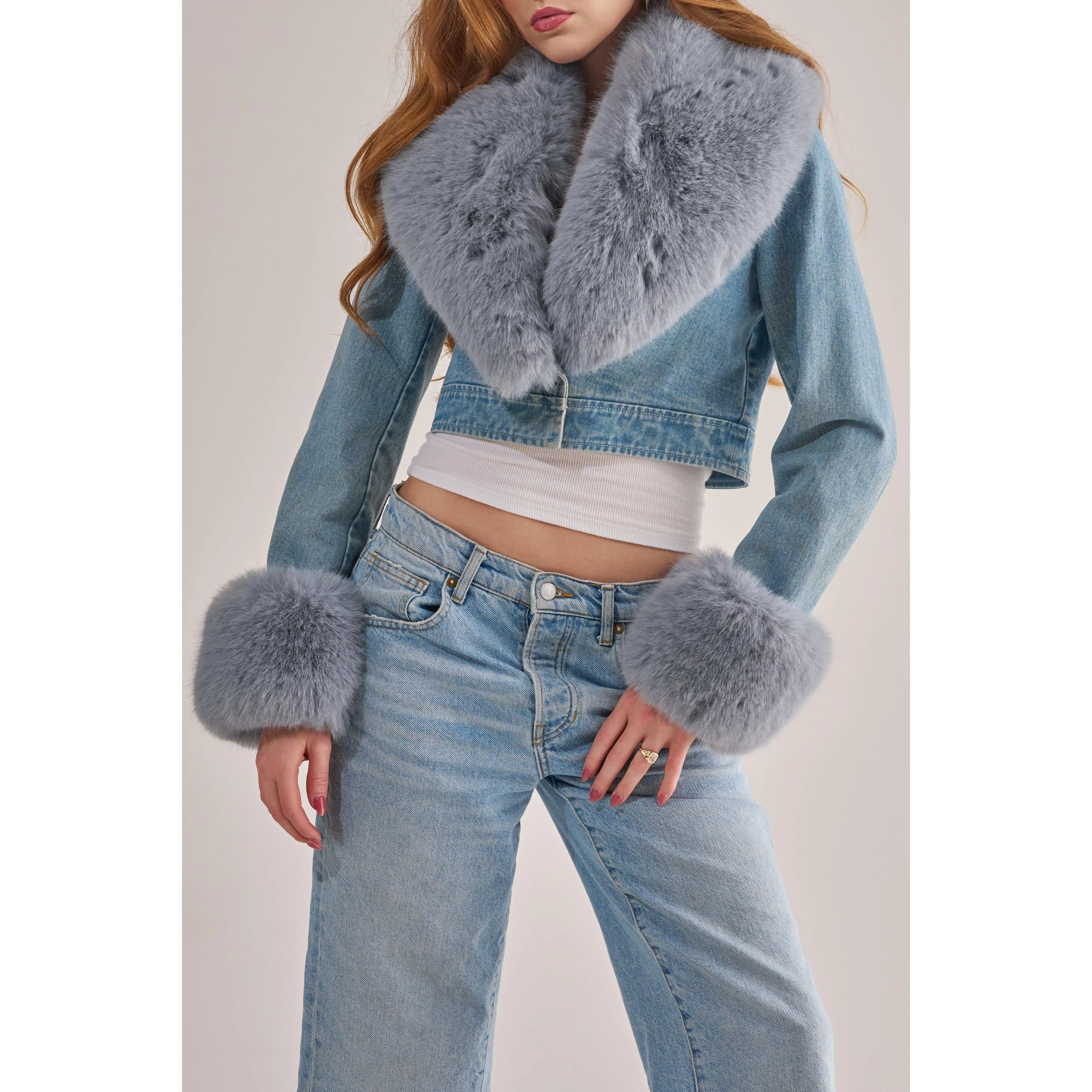 GISELE-DENIM FAUX FUR JACKET GISELE-DENIM FAUX FUR JACKET