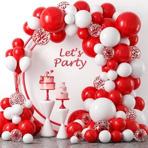 Red and White Balloon Garland Arch kit,124PCS 18 12 10 5 Inch Matte Red Matte White Christmas Latex Balloons and Red Confetti Balloons for Wedding Birthday Party Valentine's Day Decoration