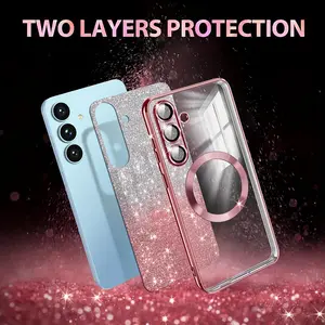Phone Case Designed for Samsung Galaxy A55, A35, A15, A56, A36, A16 5G, Featuring a Clear Magnetic Glitter Gradient with a Luxurious Plated Soft Bumper And a Complete Camera Lens Protector