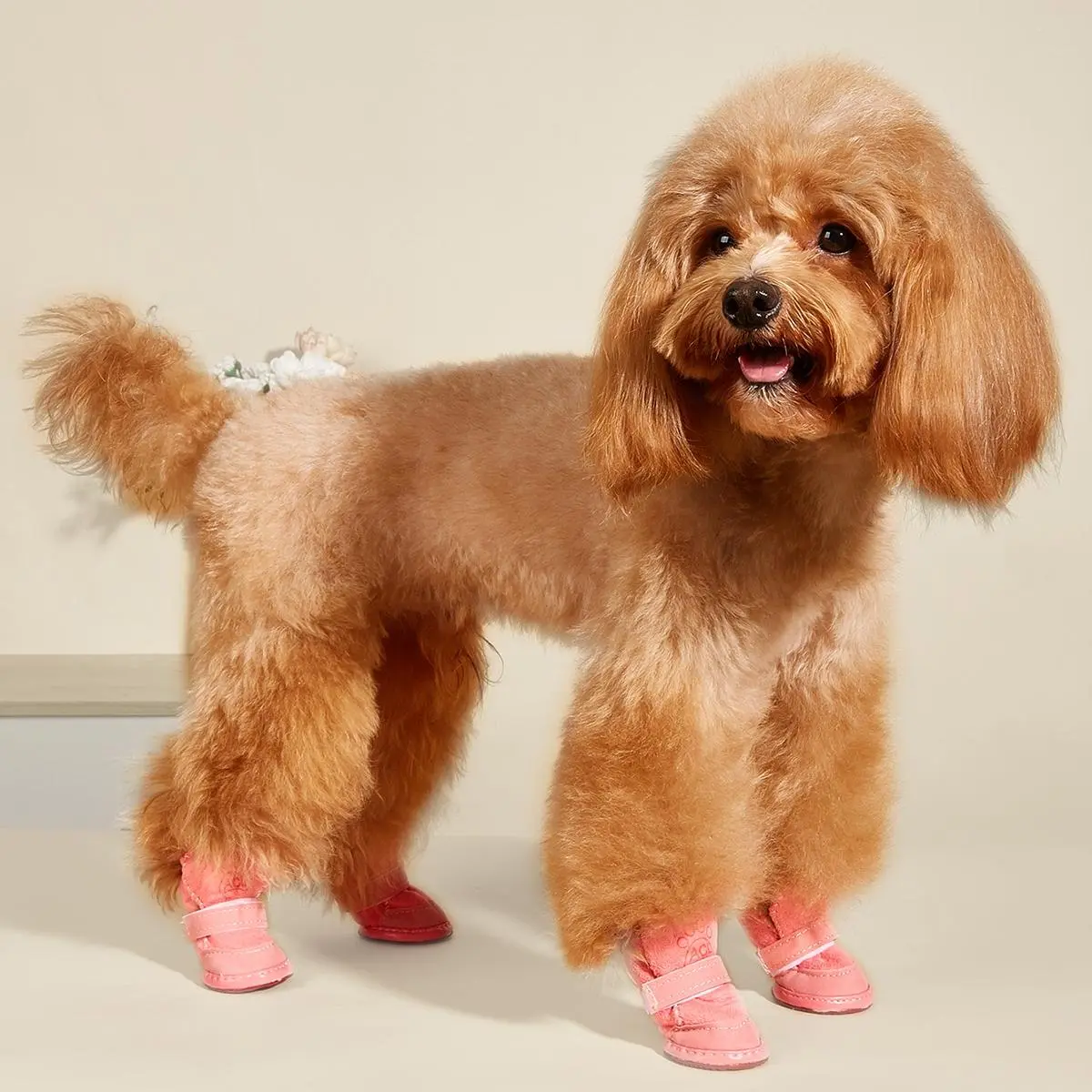 4 Piece Set Faux Fur Breathable Winter Pet Shoes, Non-Slip Outdoor Snow Boots for Small Pets Poodle, Indoor and Outdoor Use