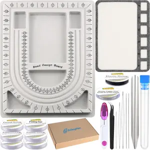 Bead Design Boards Mats with Bead Scoop Soft Stable Beading Mat Beading Needles Jewelry Organizer Tray for DIY Jewelry Making of Bracelets Necklaces Craft Supplies Tools