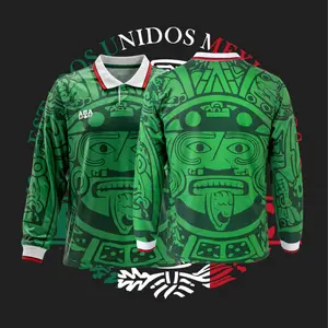 1998 Mexico  Home Green Long Sleeve Retro Soccer Jersey Breathable