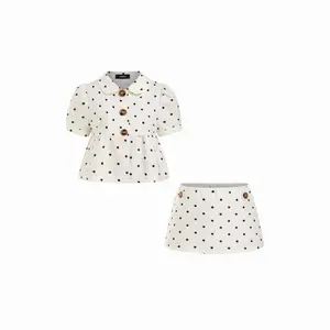 Cider Polka Dot Peter Pan Collar Top & Low Rise A-line Mini Skirt Set