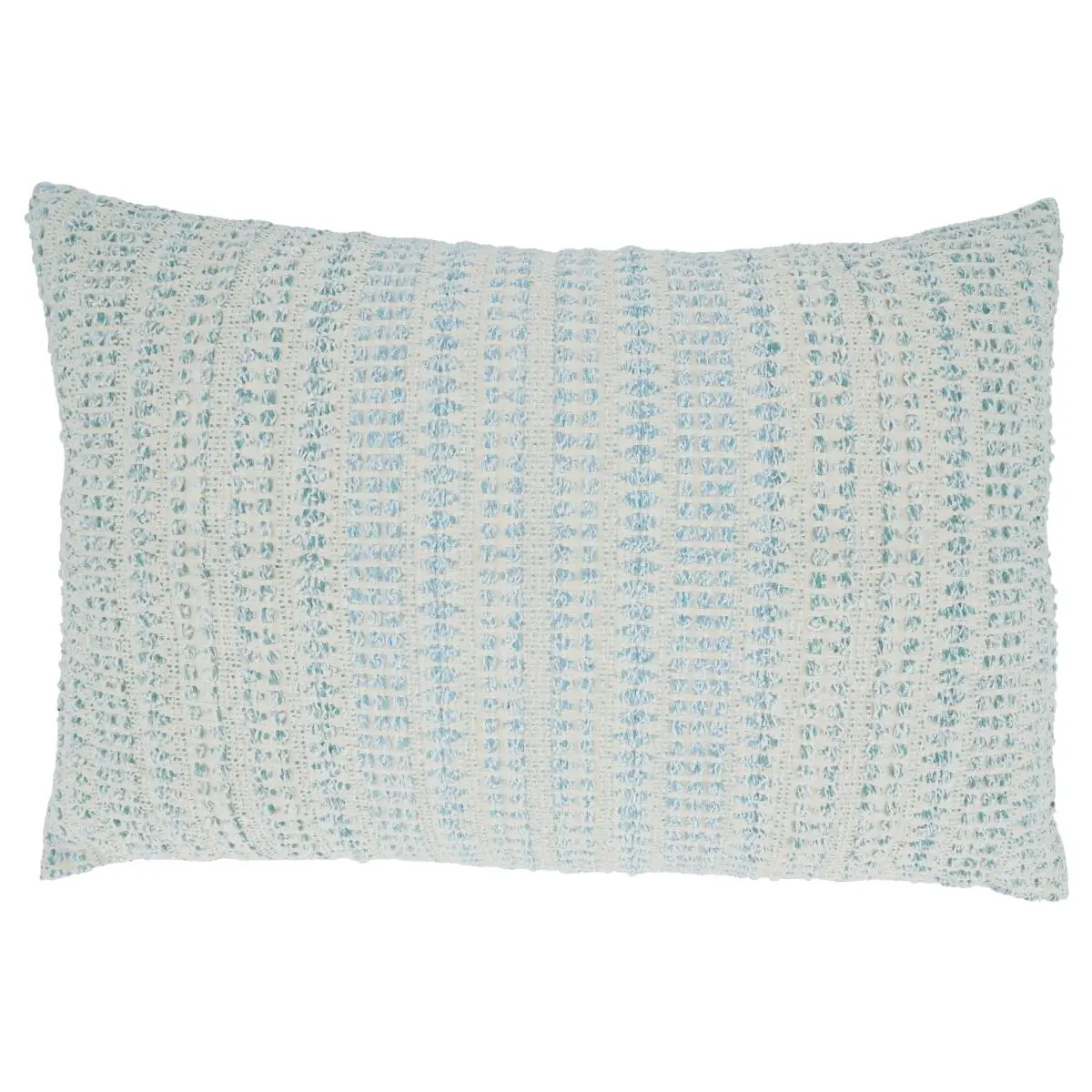 Saro 840.A1624BD Chic Natural Cotton Oblong Throw Pillow - 16x24 in., Line Pattern, Aqua, Down Filling, Hand Wash Only, for Home Interiors Seating Areas
