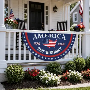 America 250th Birthday Semicircular Flag Banner 1776–2026 Patriotic Bunting, USA Independence Day Porch Decor Flag, Fourth Of July Patriotic Half Fan Flag Decoration For Porch Fence Yard，outdoor  decor，SummerVibes,SummerWins,DealsForYouDays