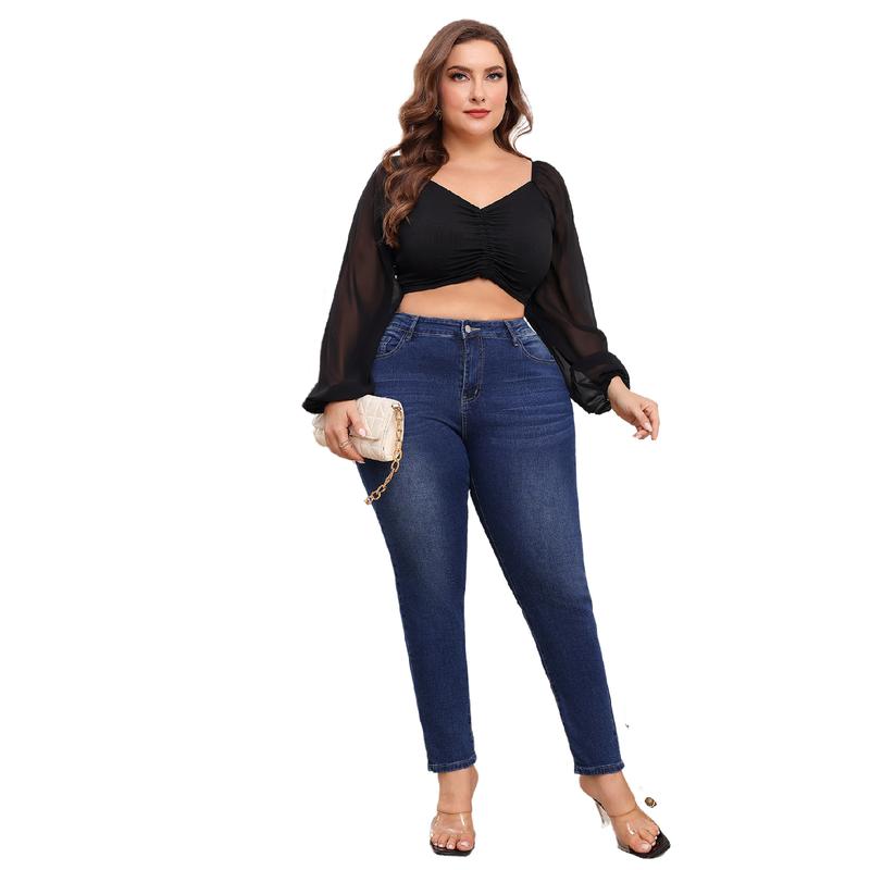 Women's Plus Size Stretchy Skinny Jeans, Ripped Distressed Denim, Basic Style Ankle-Length Denim Pants