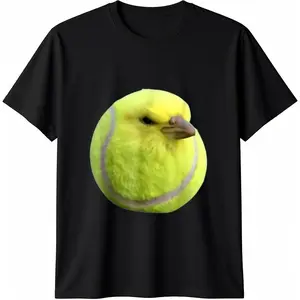 100% Cotton Tennis Bird Meme Round Budgie Tennis Ball T-Shirt