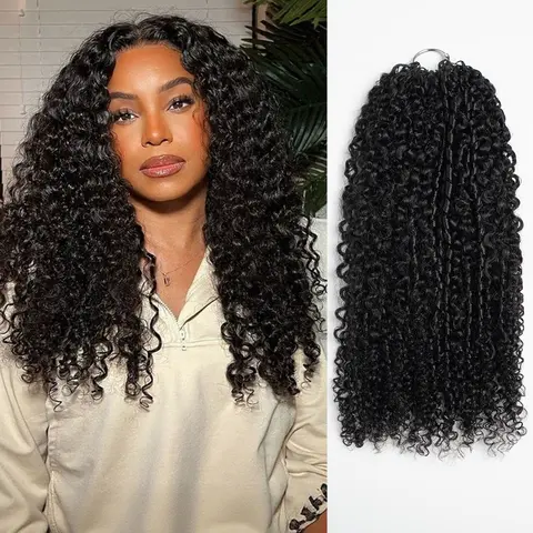 [Style Icon] Human Hair Crochet Hair Extensions Curly Crochet Knotless Burmese Curly Human Hair Reusable Hair Pre-Separated 56g/Pack Natural Color 18 Inches
