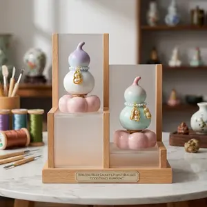 2 PCS Rotating Ceramic Gourd Set, Crystalline Glaze Lucky Charm for Desk - Spinning Home Decor, Feng Shui Ornament for Good Fortune, Stress Relief & Mindfulness Gift (Rotatable Gourd)