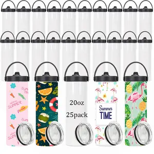 Crafix 25-Pack 20oz Modern Sublimation Stainless Steel Double Insulated Thermal Straight Tumblers - Leak-Proof Water Bottles, Flasks with Plastic Lid, Black Handle Lid & Straw, Portable Sports Car Cup, Animal Print Festive Gift Drinkware