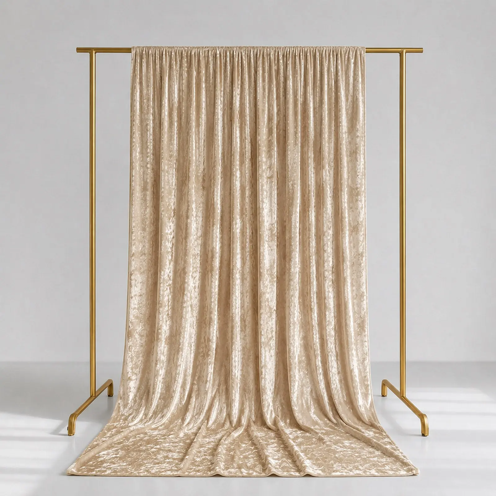 Beige Crushed Velvet Backdrop Curtain – 5ft x 14ft Event Drape with Rod Pocket, Privacy Panel for Photo Booths & Events