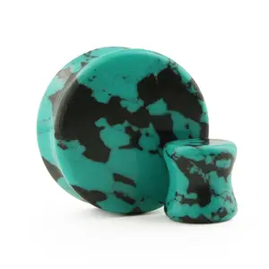 Black & Teal Howlite Stone Plugs