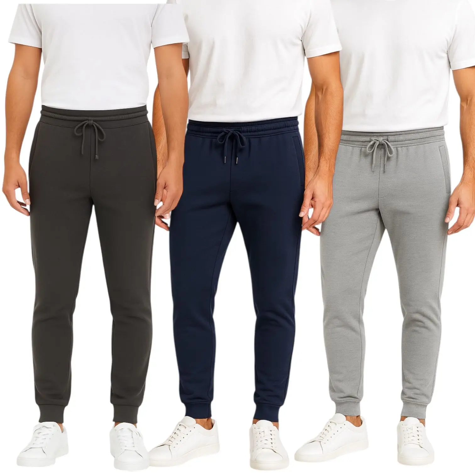 Men's 3 Pack French Terry Joggers Ultra Soft Buttery Lightweight Value Set Machine Washable Comfortable Everyday Wear
