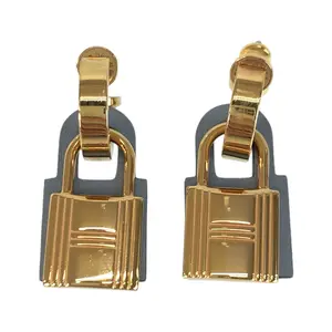 Pre-owned HERMÈS Zinc Alloy Small Leather Goods O'Kelly Leather Earrings