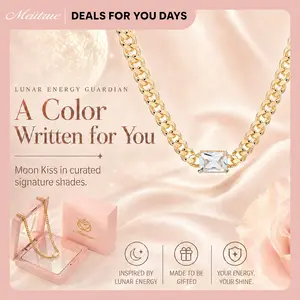 MEIITRUE Lunar Energy Guardian MOON KISS Dainty Color Pendant Necklace for You She and Her – 14K Gold Plated  Cubic Zirconia Pendant Hypoallergenic Fade Resistant Cuban Link Choker, Curated Signature Shades, Perfect Gift for Women