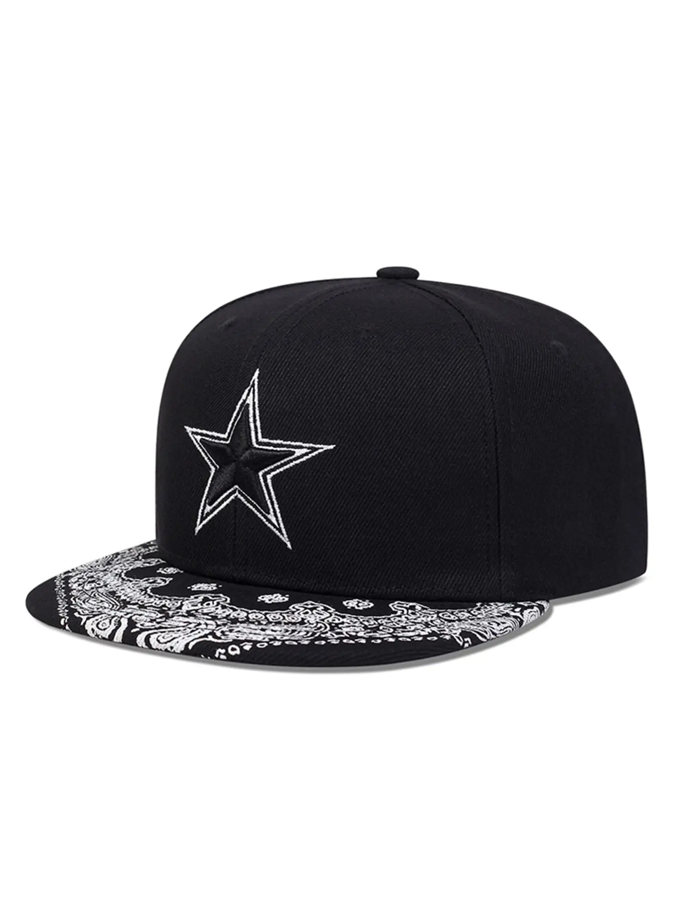 2026 Personalized Fashion New Flat Edge Hat Pentagram Embroidered Paisley Printed Baseball Hat Street Creative Hip Hop Hat Outdoor Sports Sunshade Hat Daily Commuter Decorative Hat Male Female Same Style Skateboarding Hat