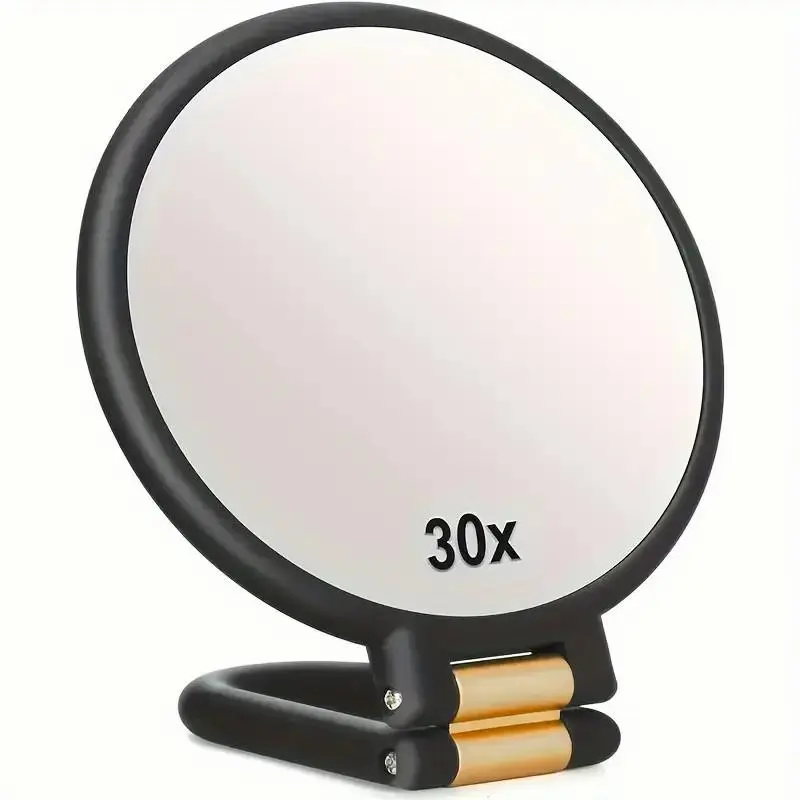 30X Magnification Handheld Makeup Mirror, 360 °   Rotatable Handle Mirror, Portable Folding Mirror for Travel, Adjustable Vanity Mirror, Makeup Tool for Women, Bathroom Accessory