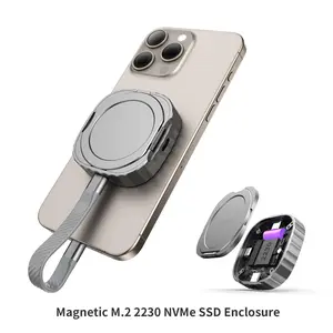 Mukiya Magnetic M.2 2230 NVMe SSD Enclosure, 512G (Up to 2TB), Kickstand, USB-C 3.2 Gen 2 10Gbps, 100W PD, MagSafe Aluminum Case for iPhone 16/15 Pro.