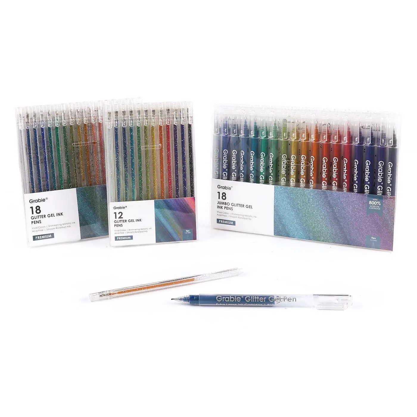 Grabie Dual Tone Iridescent Glitter Gel Ink Pens - 12/18 Vibrant Colors for Lettering, Coloring Books, Scrapbooking, Planner and More colorful pens, c
