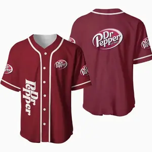 Dr Pepper Baseball Jersey – Vintage Soda Inspired Button-Up Shirt, Classic Red Streetwear, Soft Drink Fan Apparel, Retro Style Game Day Outfit