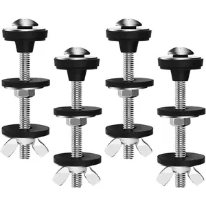 4PCS Universal Toilet Seat Bolts Kit, Heavy Duty Toilet Tank Bolts Replacement, Waterproof Stainless Steel Toilet Seat Screws and Rubber Washers Gaskets with Extra Long Nut