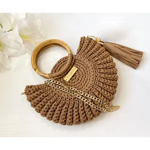 Shell Shaped Handmade Woven Crochet Shoulder Bag Round Knitted Design Women's Crossbody Bag Summer Gift for Her