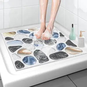 Square Shower Mat Non Slip: 24x24 Inch  Shower Mat with Drain Hole in Middle, Anti Slip Shower Mats for Inside Shower, Super Soft PVC Loofah Shower Stall Mats for  and