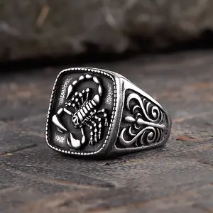 GTHIC Scorpion Design Animal Ring Stainless Steel Signet Ring for Men Daily Wear Fashion Accessories