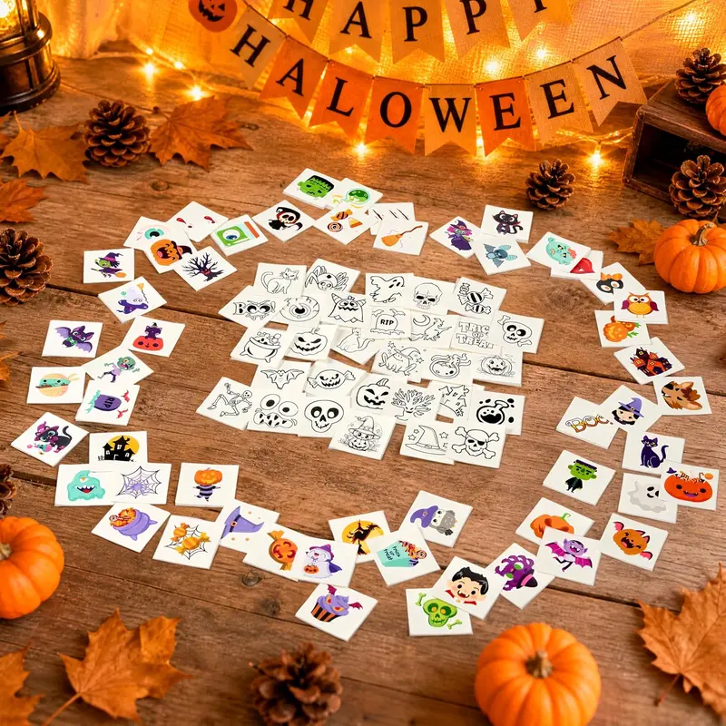 Step-by-step water application instructions for Halloween temporary tattoos