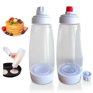 Pancake Batter Dispenser and Mixer with BlenderBall for Pancakes Waffles Muffins & Cupcakes Easy Pour Spout Reusable Plastic Silicone Kitchen Bakeware Bottle Blender Dispenser Hand Mixing Shaker For Waffle Pancake Cupcake Muffin