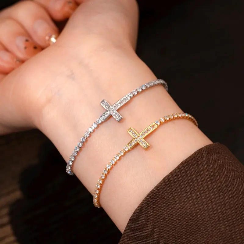 2026 New Electroplated Zircon Cross Bracelet, Exquisite and Versatile, Light Luxury with a High-End Feel