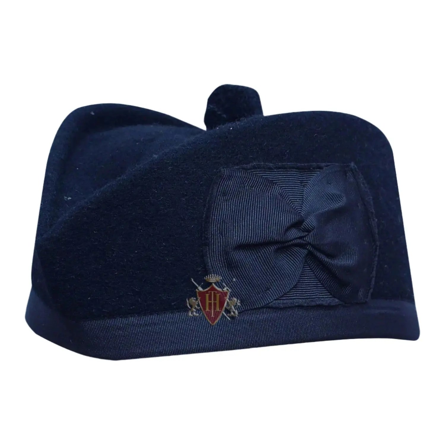 Black Wool Glengarry Hat with Pom Pom, Silk Trim