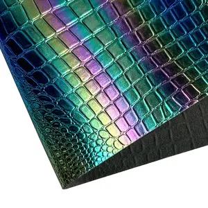 Rainbow Alligator Pattern Artificial Leather, 12x53 Inches, Gradient Color, Ideal for DIY Crafts, Sewing, Fashion, Decorative Leather