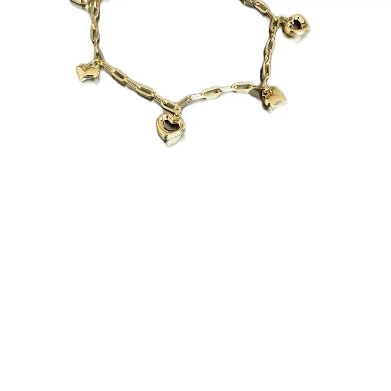18K Solid Gold Bracelet with Heart Charms - Elegant Gold Jewelry Accessory