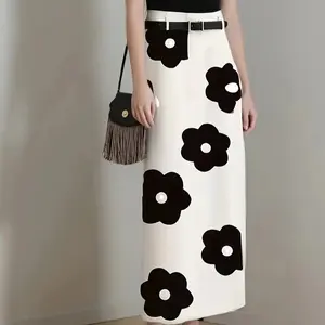 Ladies Temperament Elegant Fashion Printing Design High Waist Slimming Thin Half-body Skirt