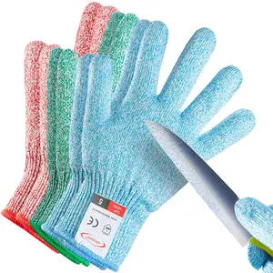 Cutting Gloves, 3 Pairs of Cut Resistant Gloves Food, Cut Resistant Gloves for, Oyster Shucking, Fish Fillet Processing, Carving Wood and(Large-Macaron)