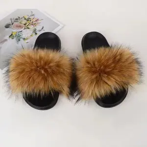 Women's Flat Sandals Outdoor  Slippers Korean-Style Multi-Color All-Match Fashion Home Imitation Fox  Slippers Shoe Flipflop faux fur slide Girl Footwear