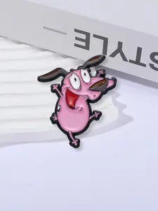 COURAGE The Cowardly Dog Brooch Enamel Brooch Cartoon Anime Pink Courage Cowardly Dog Vintage Style Badge, Fashion Accessory for Backpack Clothes Collar, Jewelry Gift for Friends Clip
