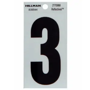 212 MAIN 3 in. Reflective Thin Adhesive Vinyl Number 3 Address Sign, Black & Silver, Outdoor Vinyl Sign for Home Decor House Number Plaque, Outdoor Sign