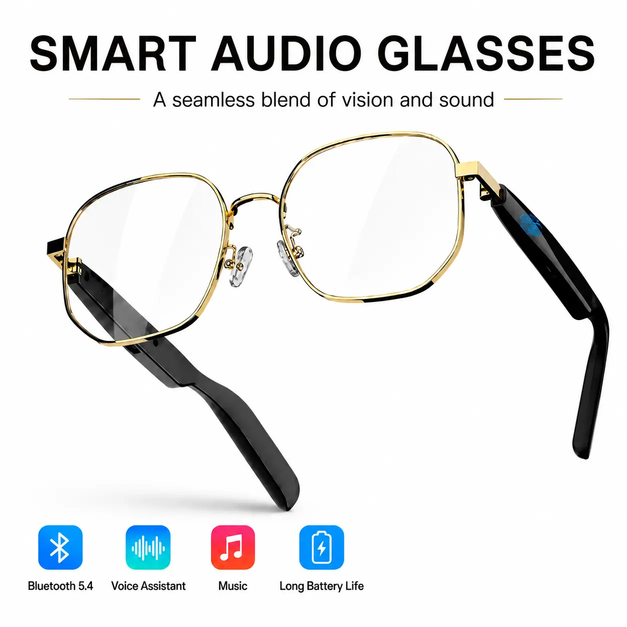 2026 Smart Bluetooth Glasses, Audio Glasses with Wireless Audio, Open-Ear Audio, Hands-Free Calling, Built-in Speaker, Touch Control, Voice Assistant, Lightweight Stylish Comfortable Glasses for Driving, Work, Travel, Commuting & Daily Wear Multifunctiona