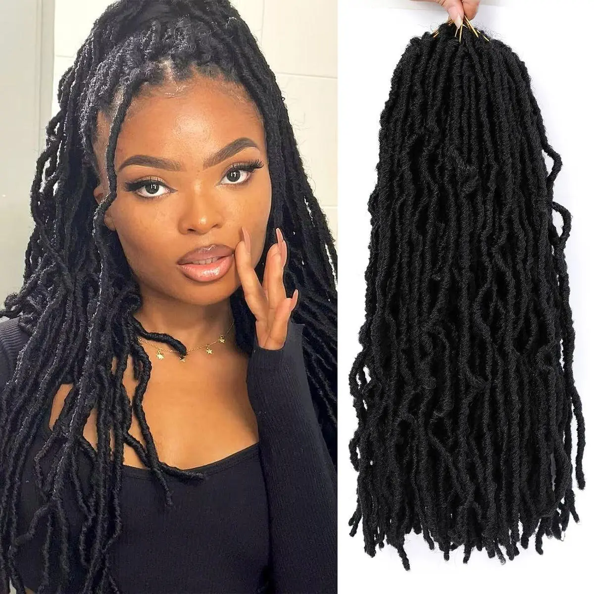 Faux Locs Crochet Hair 18 Inch Soft Locs 7 Packs Crochet Faux Locs Pre Looped Crochet Hair For Black Women Goddess Locks Butterfly Loc Hair(18inch, 7 Packs, 1B)