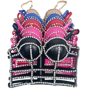 Tank Tube Halter Tops Sexy Club Handmade Rhinestone Fishbone Hollowed-Oout Summer Rave Outfits Weighted Vests Women Shaper Camisole Ladies Blusas Streetwear Sling Wedding Party Blind Date Stage Party Camis Corset Camiseta Mujer Crop Tank Halter Top