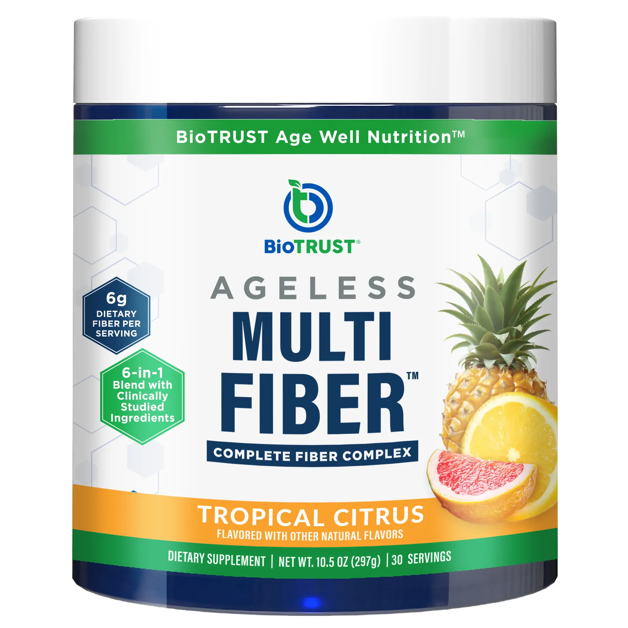 BioTRUST Ageless Multi Fiber, Complete Fiber Complex for Gut Health and Digestive Health, Tropical Citrus Flavor Powder, 30 Servings