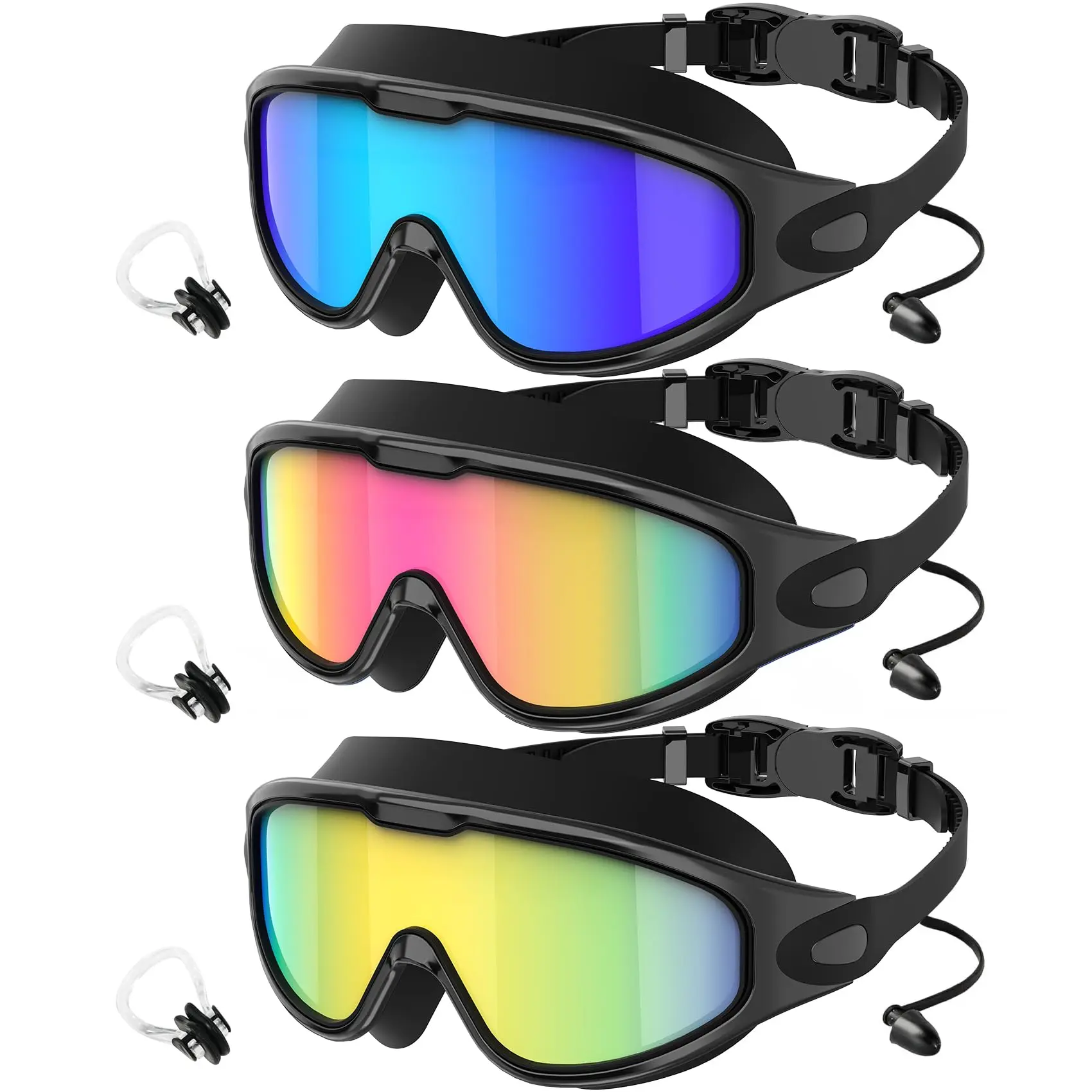 Swim Goggles, Wide View Anti Fog&UV Swimming Goggles for Audlt, No Leak Pool Beach Essentials for Men Women