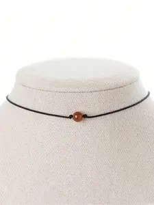 Unisex Casual Red Good Luck Bead Necklace with Hand-Knotted Black Cord: Simple, Versatile, and Soothing Rhinestones; Creativity, Courage