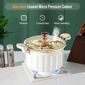 Non-stick Enamel Micro Pressure Cooker, 2.11gal Large Capacity Non-stick Pan Pressure Cooker, Push-Pull Lock Pressure Cooker Soup Stew Pot Enamel Soup Pot Stainless Steel Cookware oval slow White