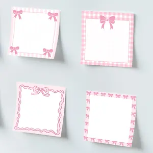 Pink Bow Sticky Notes Set | 4-Pack Cute Coquette Aesthetic Memo Pads | Girly Stationery Gift for Women, Teens, Students | 3x3 Journaling, Planner & School Supplies | 200 Sheets