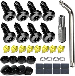 Black License Plate Screws- Stainless Steel Plate Mounting Hardware for  Tag Frame, Anti-  Self-Tapping Screws Fit Front Bumper, with Matte Black Caps, Insert Fasteners