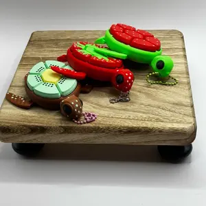 Animal Fidget Clickers - Desktop Fidgets and Keychains - Collectible Figurines Strawberry Turtle Design with Colorful Polka Dots & Sound Mimicking Buttons