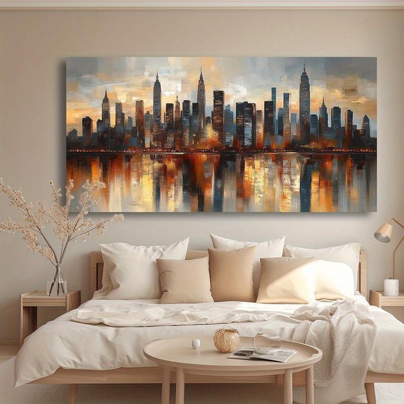 Modern city skyline Canvas wall art - Vibrant abstract Painting with warm sunset tones, 1.2-inch frame, high-quality printing suitable for living room, bedroom or office decoration, wall art decoration Wrapped in canvas